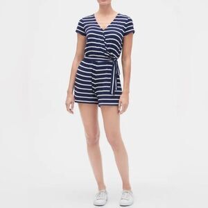 Gap navy and white striped nautical wrap romper size large
